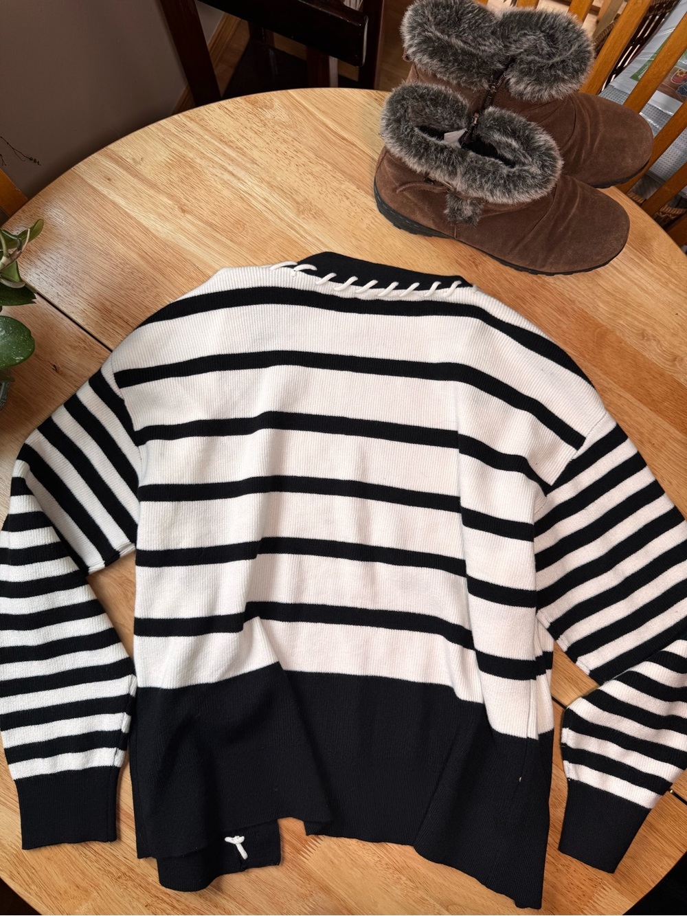 Tahari Black and White Striped Button-Front Cardigan - Picture 4 of 4